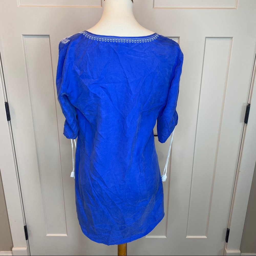 BANANA REPUBLIC Blue Silk Embroidered Three Quarter 3/4 Sleeve Tunic Blouse - Picture 4 of 8